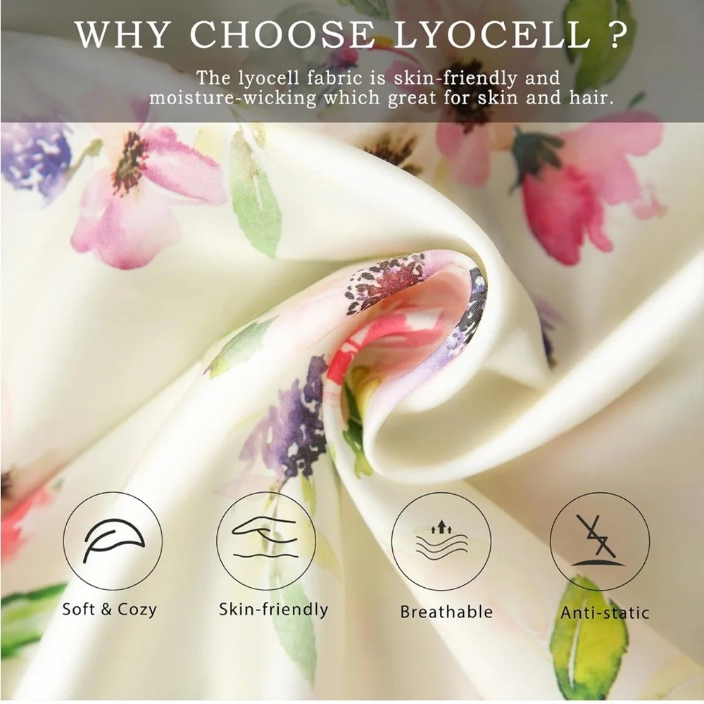 TWO 100% Lyocell NEW 'TELUS' Pillowcases Beige Floral Standard Size Covers